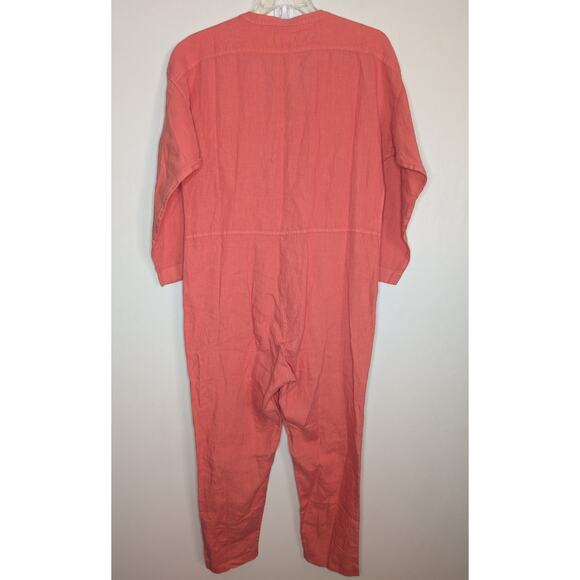 Outerknown Retrograde Linen Button Down Coverall Jumpsuit in Coral, Size Large - Picture 7 of 8